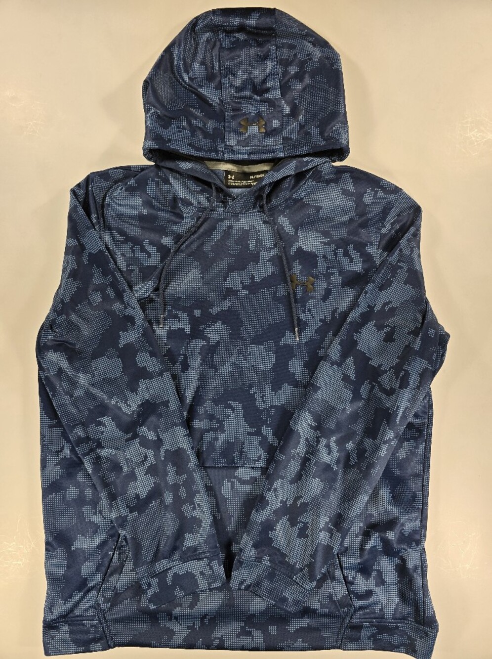Under Armour Mens XL ColdGear Digital Camo Hoodie Blue Loose Fit Sweatshirt